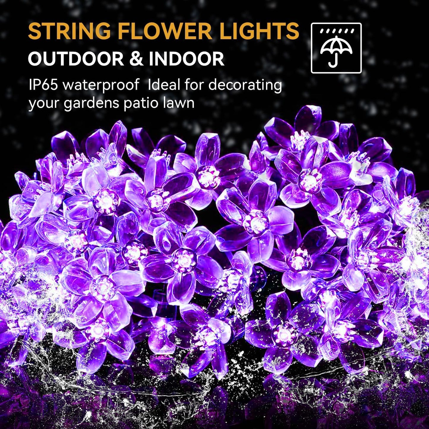ITICdecor Outdoor Solar Flower String Lights Waterproof 50 LED Fairy Light Decorations for Christmas Tree Garden Patio Fence Yard Spring (Purple)