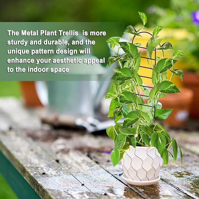 17.5 Inch Indoor Plant Trellis for Climbing Plants, Small Metal Garden Trellis for Potted Plants,Plants Accessories Hoya,Flower,Plant Support (Ladder-Metal)