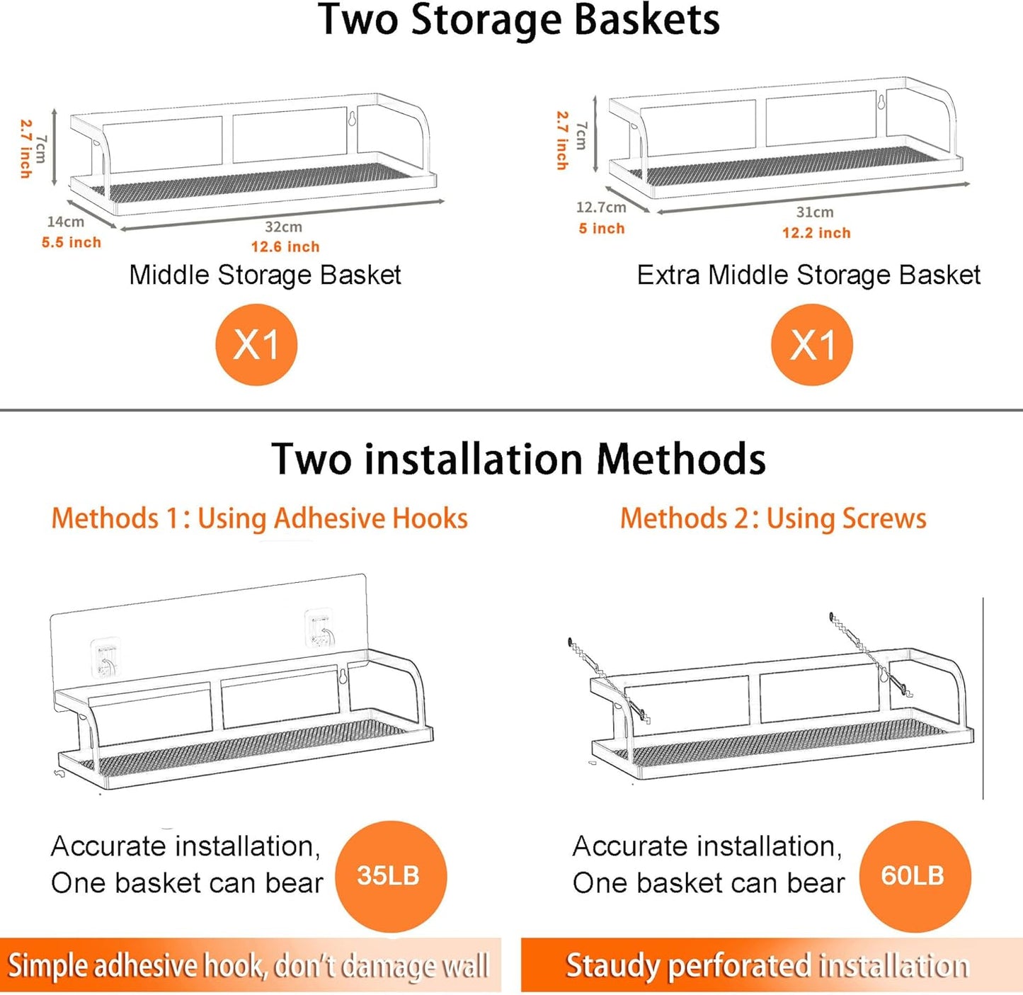 PUSDON Metal Wall Hanging Basket 2 Packs DIY Suitable for Multiple Scenes - White Hollowout 12.6in