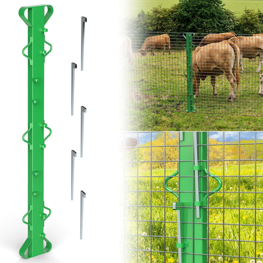 4ft Woven Wire Fence Stretcher Bar with 5 Wedges Heavy Duty Wire Stretcher Fence Tool for Farms, Ranches, Garden Barriers, Yard (Green)