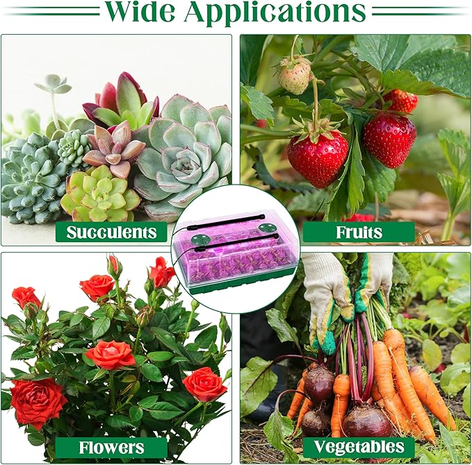 Hahood Seed Starter Kit 40-Cell Seed Starter Tray with Grow Lights Full Spectrum Seedling Heat Mat 40 Peat Pellets Seeds Starting Soil Plant Labels Garden Tools for Germination Seeds Growing, Green