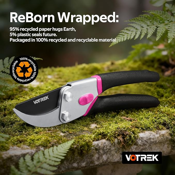 VOTREK Pruning Shears, 8.5” Professional Garden Pruner with Jam-Proof Spring & Ever-Sharp SK5 Blade, Ergonomic Bypass Clippers for Rose, Tree, Heavy Duty Bonsai Scissor for Weak Hand