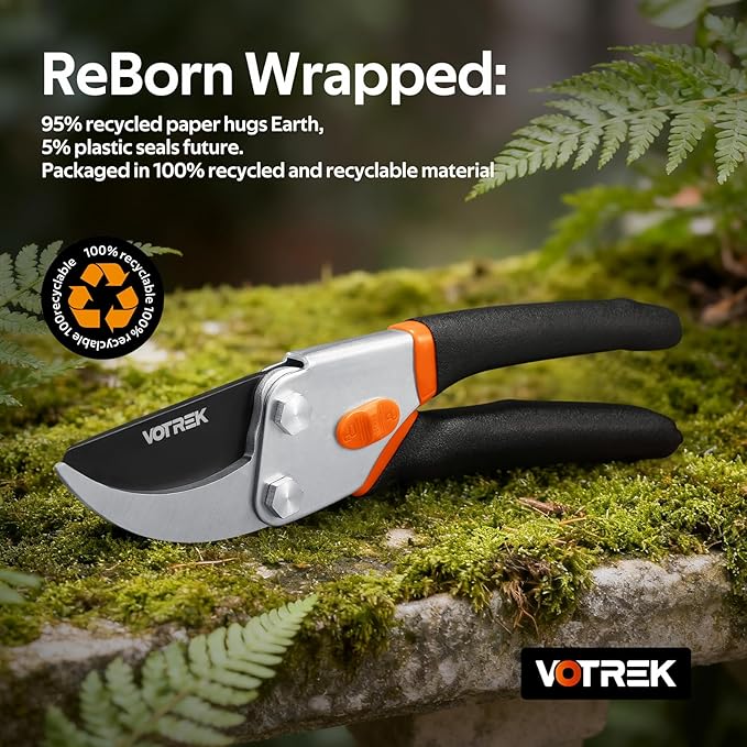 VOTREK Pruning Shears, 8.5” Professional Garden Pruner with Jam-Proof Spring & Ever-Sharp SK5 Blade, Ergonomic Bypass Clippers for Rose, Tree Trimming, Heavy Duty Bonsai Scissor for Weak Hand