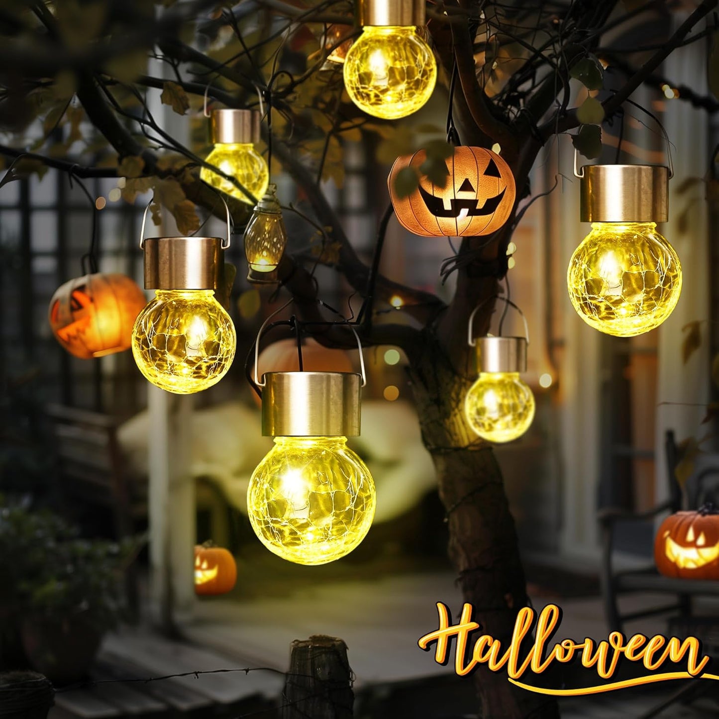 GIGALUMI Solar Lights Outdoor Waterproof ,12 Pack Solar Hanging Lights Garden Decor,Gifts for Women Mom Grandma,Solar Outdoor Lights Lantern Cracked Glass for Yard, Fence, Tree(Warm White)