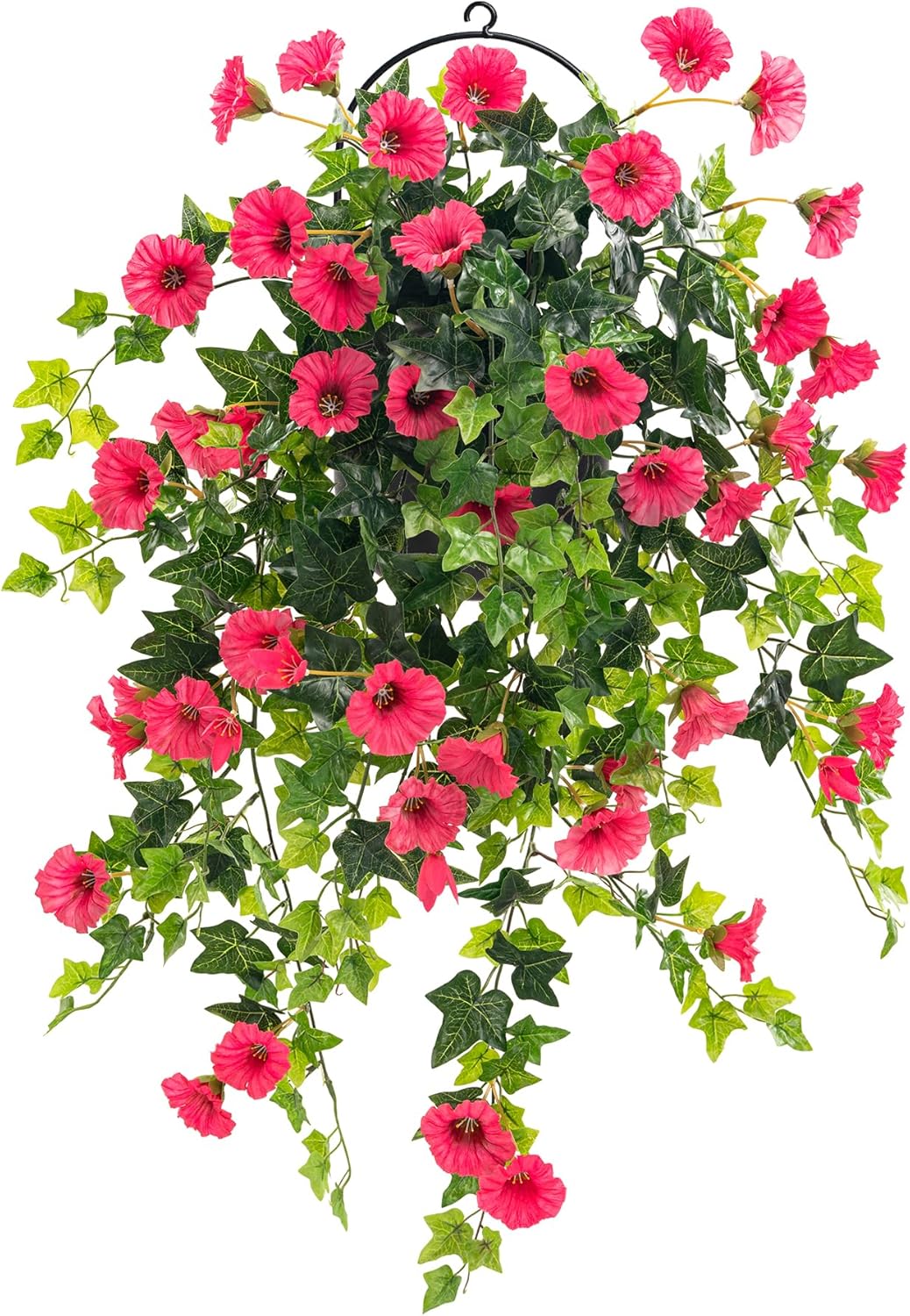 Artificial petunia plant Faux greenery Outdoor decoration hanging basket trumpet flower Garden Indoor balcony Decoration, Red