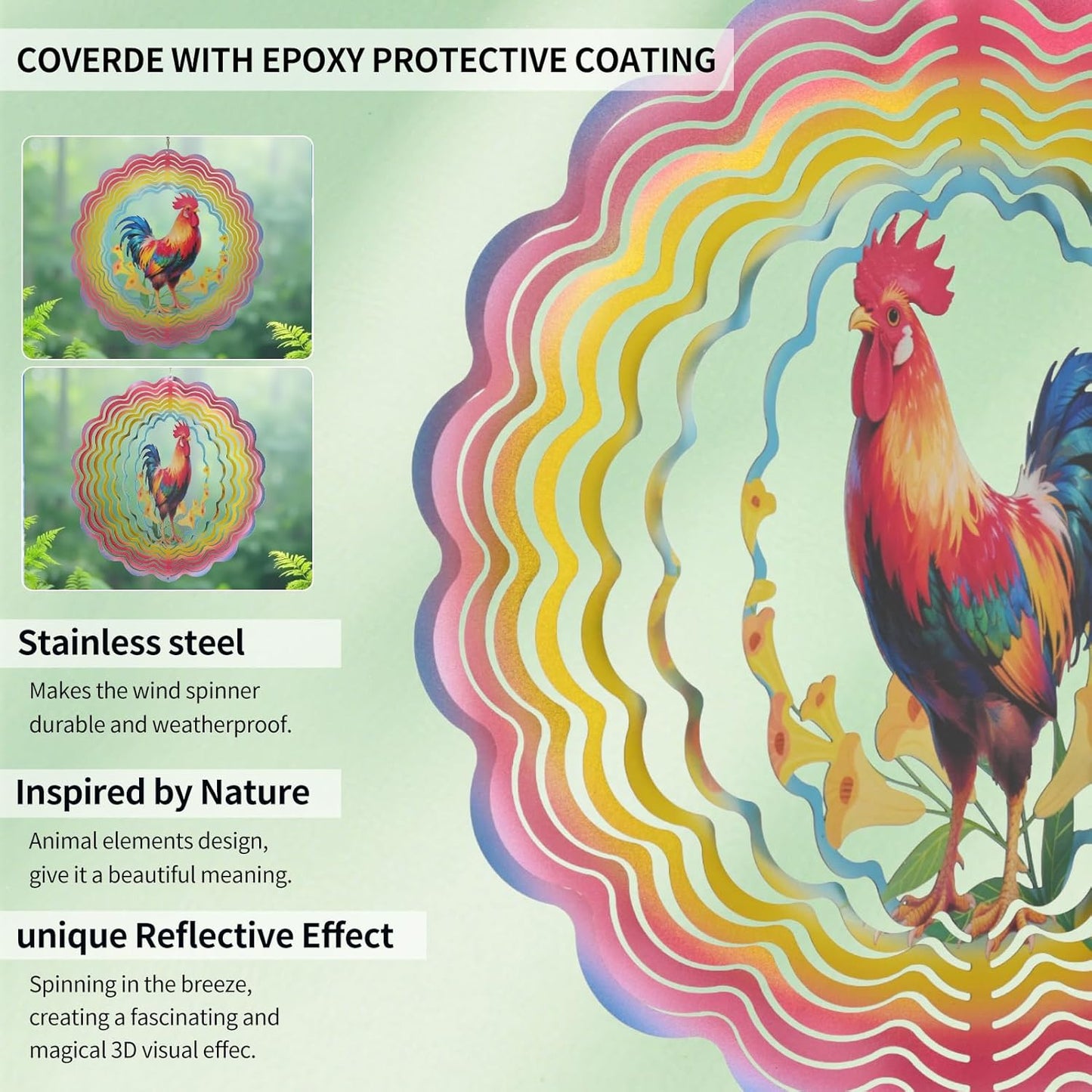 Wind Spinners Outdoor Chicken - Birthday Gifts for Women Mom Wife Grandma, Hanging Wind Sculptures Wind Spinners, 12 inch 3D Wind Spinner for Garden Decor for Outside, Garden, Patio, Yard, Outdoor