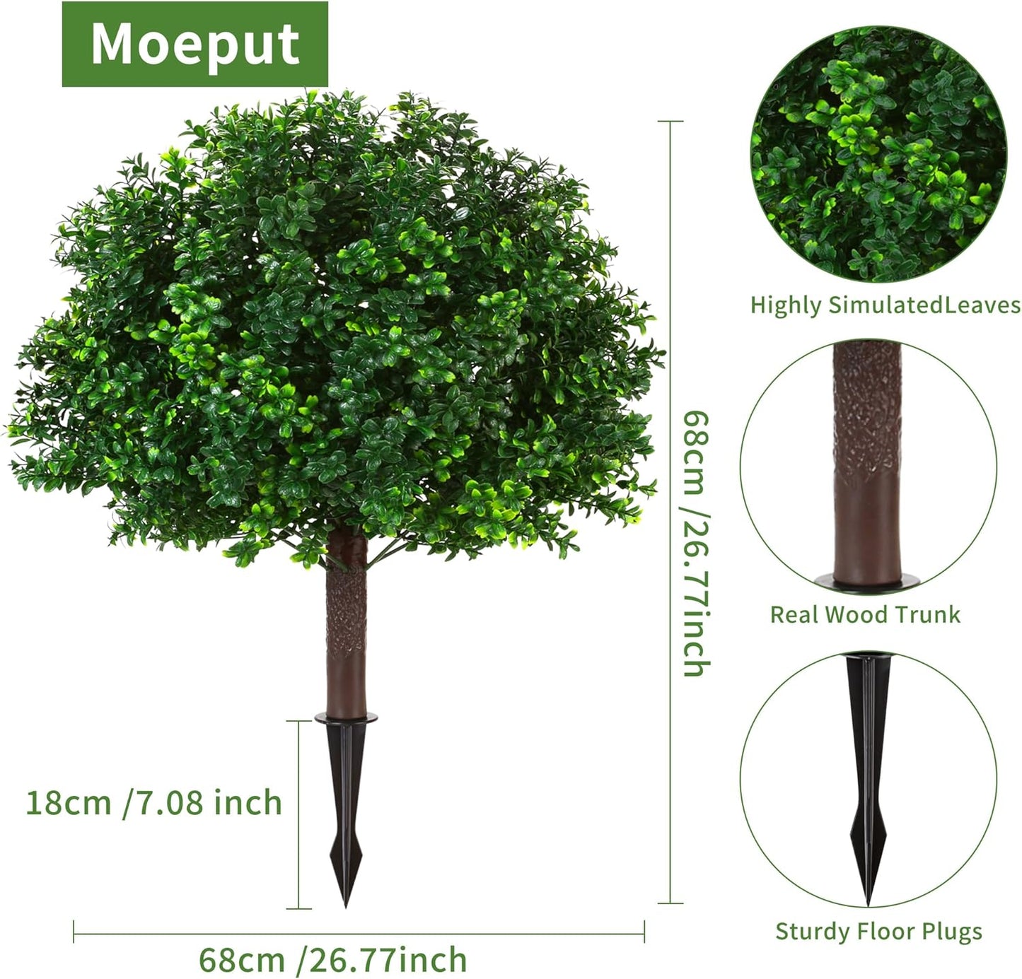 Artificial Boxwood Topiary Ball Trees, Set of 2 Artificial Boxwood Ball Bush Artificial Shrub Bushes UV Resistance Rated with Spike Fake Outdoor Plant for Front Door Decor, Home Decor, Garden