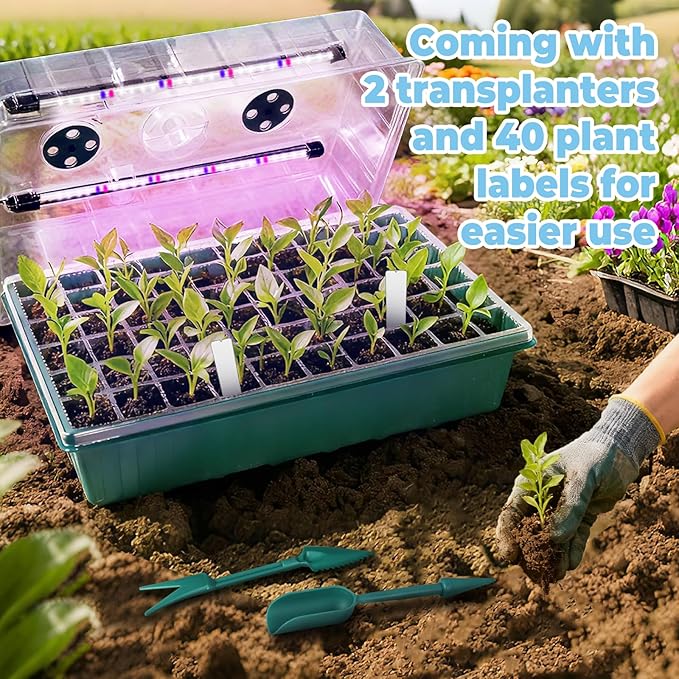 120-Cell Self-Watering Seed Starter Tray with Grow Light,2 Sets of 60-Cell Seed Starter Kit with Tall Humidity Dome,Indoor Seedling Starting Germination Kit with 4 Full-spectrum Growing Light Tubes
