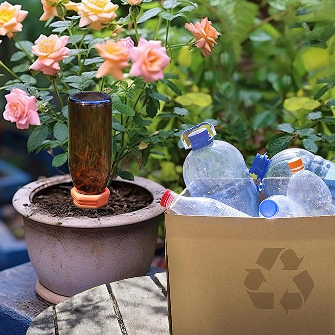 Soilagua Large Terracotta Watering Spikes with Lids, Automatic Plant Waterer Outdoor | Indoor, Vacation Friendly Clay Plant Watering Devices System, Slow Release Self Watering Planter Insert, 8 Pack