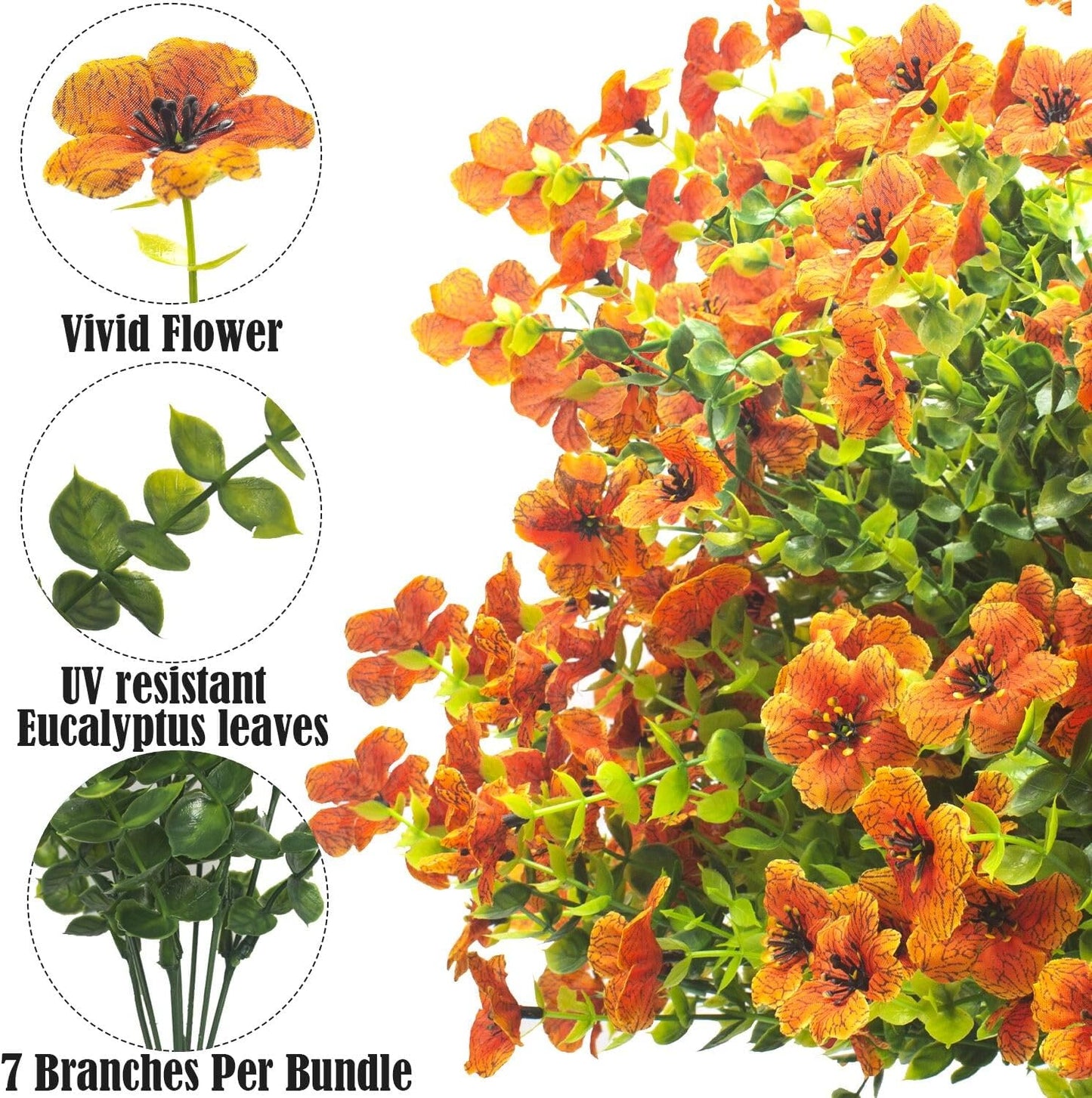 Artificial Fake Flowers for Outdoor Spring Decoration, 16 Bundles Faux Silk Colorful Daisy UV Resistant Realistic for Outside Porch Patio Home Yard Garden Planters Pots Window Box (Orange)