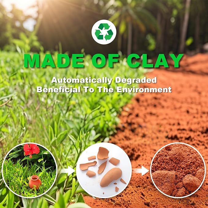 Tuzinano 4-Pack Terracotta Self-Watering Spikes | Eco-Friendly Iron-Rich Clay Olla Irrigation System | Vacation Plant Sitter for Potted Flowers, Herbs, and Succulents