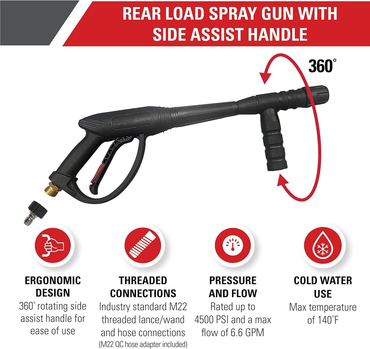 Simpson Cleaning Universal Pressure Washer Gun with Side Assist Handle for Cold Water Machines Use up to 4500 PSI