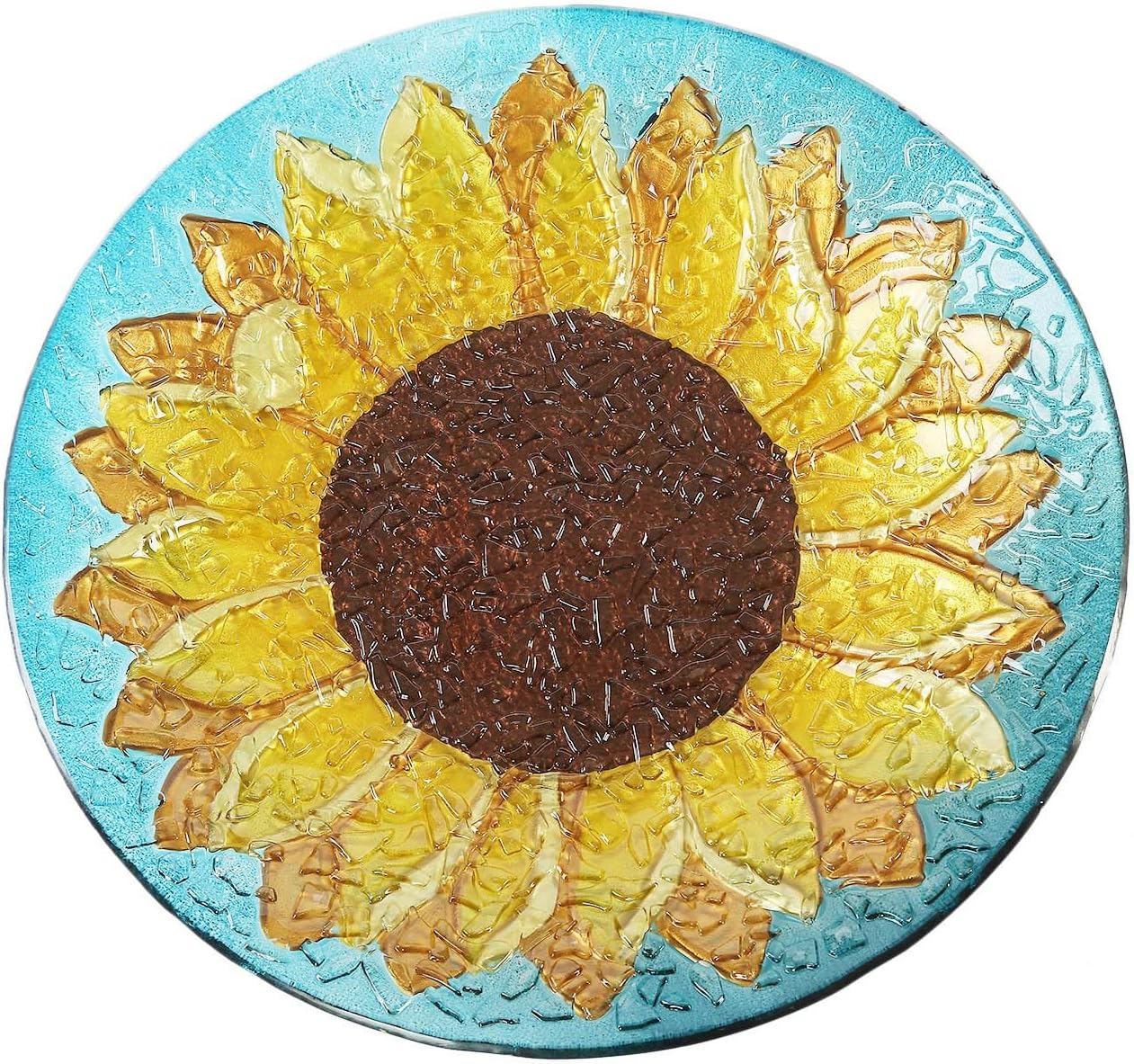 Glass Bird Bath Garden Hand Painted With Crushed Glass Bowl - Large Wild Bird Feeder for Garden, Yard, Patio, Lawn Decor - 18 x 2 x 18 Inches, 64oz