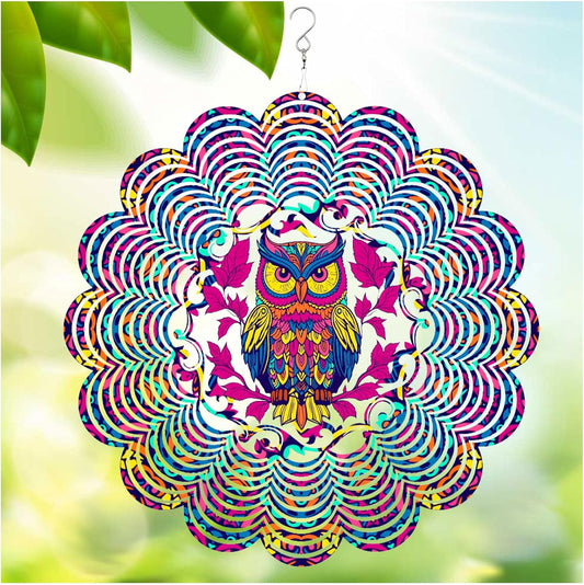 Wind Spinners Outdoor, Owl Metal 3D Hanging Garden Decor, 12-inch Stainless Steel Wind Spinner with Tail Spinner, Wind Sculptures for Patio Lawn Yard, Ornament Gift for Women/Men