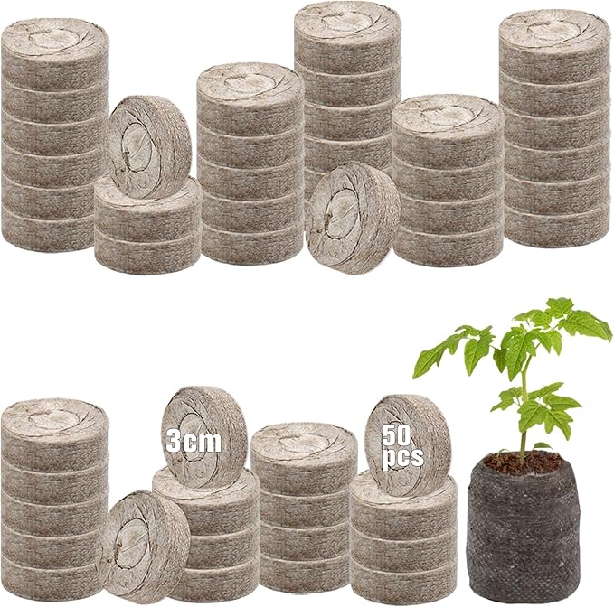ZeeDix 50Pcs 30mm Peat Pellets for Seedlings, Seed Starter Pods Seed Starting Plugs Soil, Compressed Nutrient Block Potting Soil Discs Pellet for Planting Herbs Flowers Vegetables