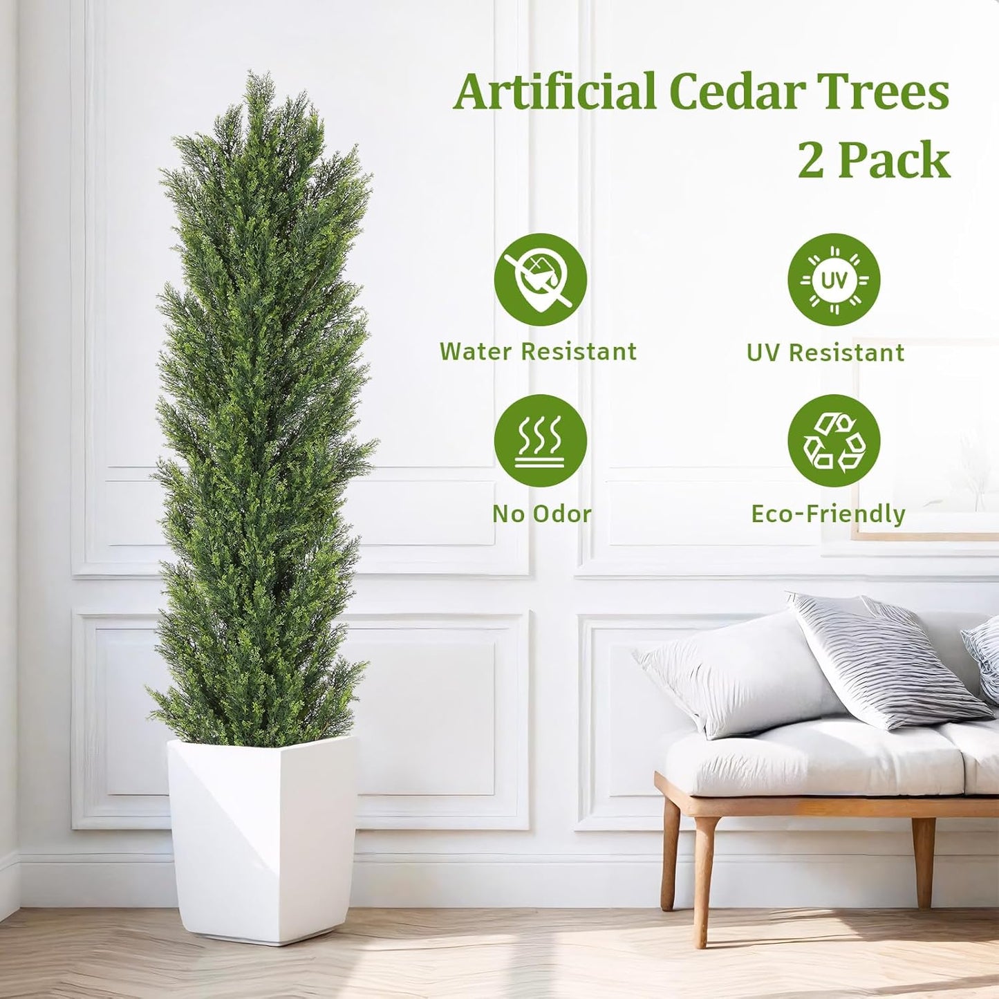 THE BLOOM TIMES 6ft Tall Topiary Trees Artificial Outdoor – UV Resistant Faux Cedar Pine Cypress Bushes and Shrubs, Fake Potted Plants for Front Porch Outside Planter Patio Decor, Set of 2 (6 Foot)