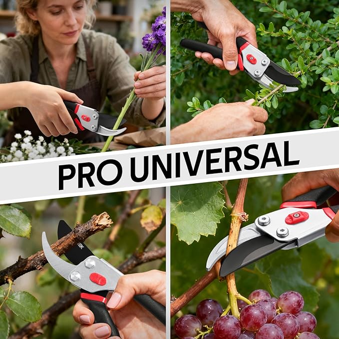 VOTREK 8.5” Pruning Shears, Professional Garden Pruner with Jam-Proof Spring & Ever-Sharp SK5 Blade, Ergonomic Bypass Clippers for Rose, Tree Trimming, Heavy Duty Bonsai Scissor for Weak Hand