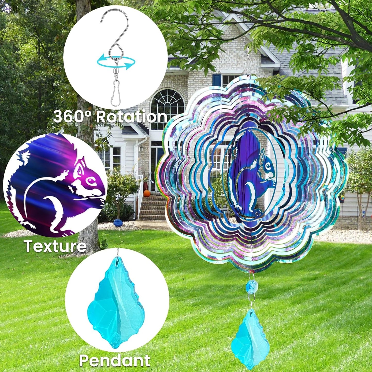 Wind Spinner, Hanging Wind Sculptures,Wind Spinners for Yard and Garden Decor,Yard Decorations Outdoor,Hanging Art Ornaments for Garden Yard Balcony Decor (Squirrel)