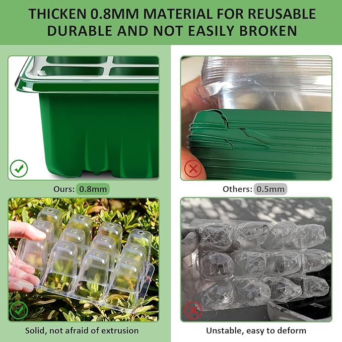 YAUNGEL Seed Starter Tray, 10 Pack 120 Cells Thicken Seed Starter Kit with Heightened Lids Humidity Dome Seedling Starter Trays for Indoor Gardening Plant, Green