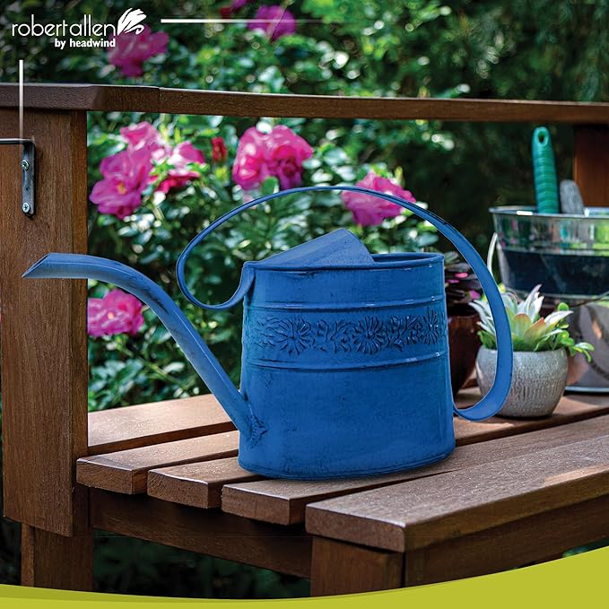 Headwind Willow Oceanside Blue 0.5 Gallon Galvanized Decorative Metal Garden Watering Can for Indoor & Outdoor Plant Care – Vintage Gardening Plant Watering Can by Robert Allen