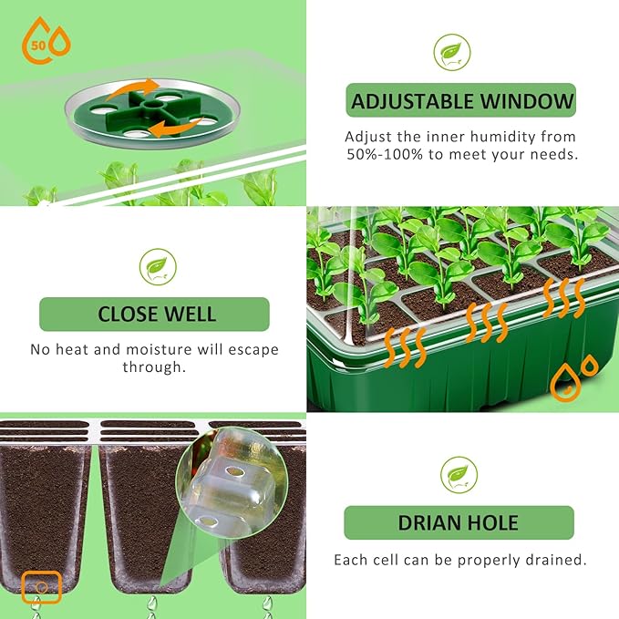 YAUNGEL Seed Starter Tray, 10 Pack 120 Cells Thicken Seed Starter Kit with Heightened Lids Humidity Dome Seedling Starter Trays for Indoor Gardening Plant, Green