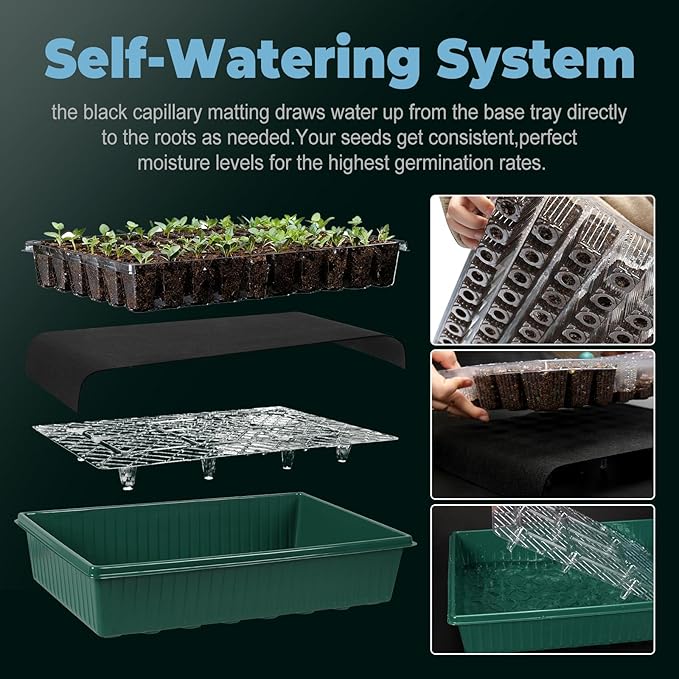 120-Cell Self-Watering Seed Starter Tray with Grow Light,2 Sets of 60-Cell Seed Starter Kit with Tall Humidity Dome,Indoor Seedling Starting Germination Kit with 4 Full-spectrum Growing Light Tubes