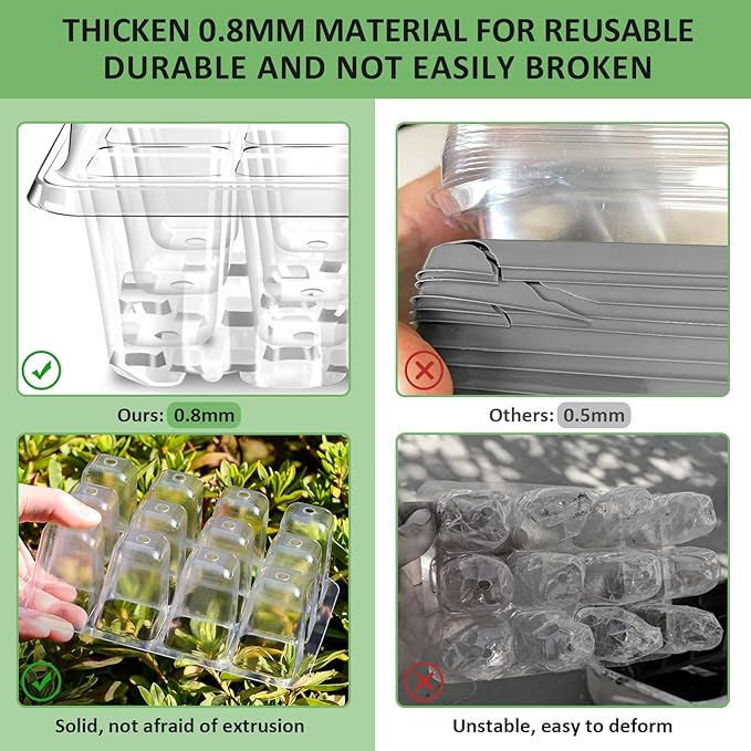 YAUNGEL Seed Starting Trays, 10 Pack 120 Cells Thicken Seed Starter Tray Kit with Humidity Dome/Heightened Lids Durable Growing Trays for Greenhouse & Gardens, Transparent