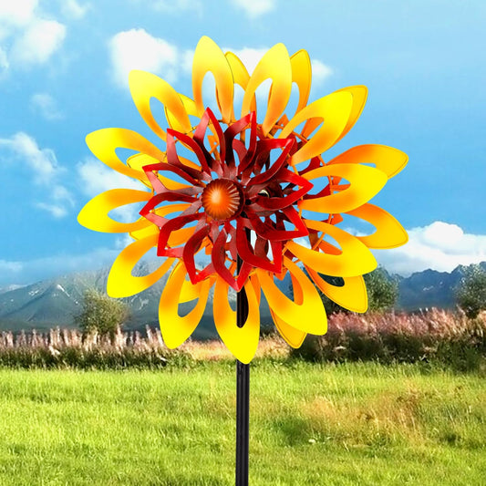 Sunflower Wind Spinners, 360 Degrees Swivel Metal Wind Sculptures, 62" Garden Pinwheels for Yard Lawn Patio Decor