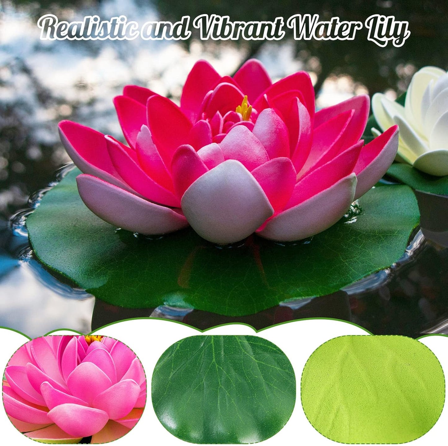 Artificial Lotus Flowers Water Lilies for Pond Pool, 10 Pcs Realistic Floating Foam Lotus Flowers with Lily Pads for Ponds, 4" and 6" Large Lifelike Water Lilies for Fountain Garden Pond Decoration