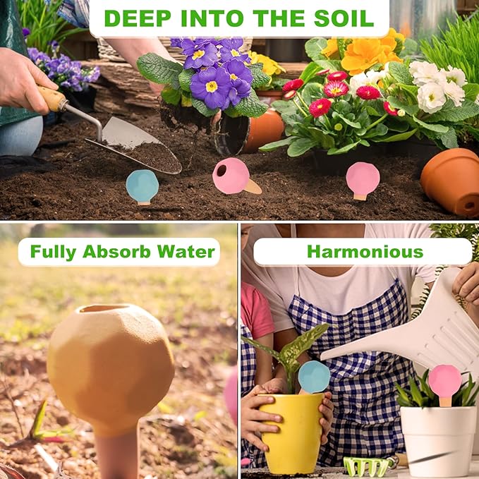 Tuzinano 4-Pack Terracotta Self-Watering Spikes | Eco-Friendly Iron-Rich Clay Olla Irrigation System | Vacation Plant Sitter for Potted Flowers, Herbs, and Succulents