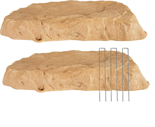 Sunnydaze 3.5” H Polyresin Faux Landscape Rock Cover - Lightweight Fake Rock Well Pump Cover for Outside - Sand - 2-Pack