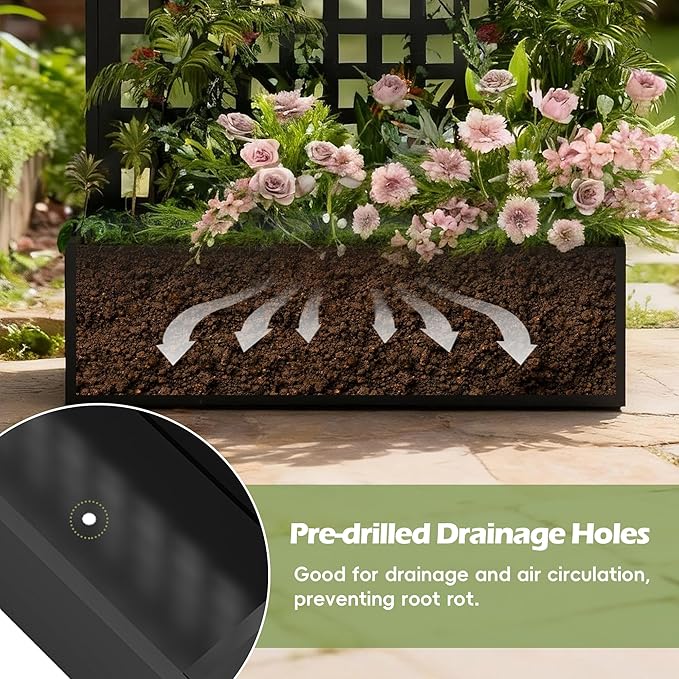 Callales Metal Raised Garden Bed with Trellis Set of 2, Vegetable and Flower Garden Boxes, Black Planter Box with Trellis for Climbing Plants Vegetable Outdoor Indoor, Large 2Pcs Set