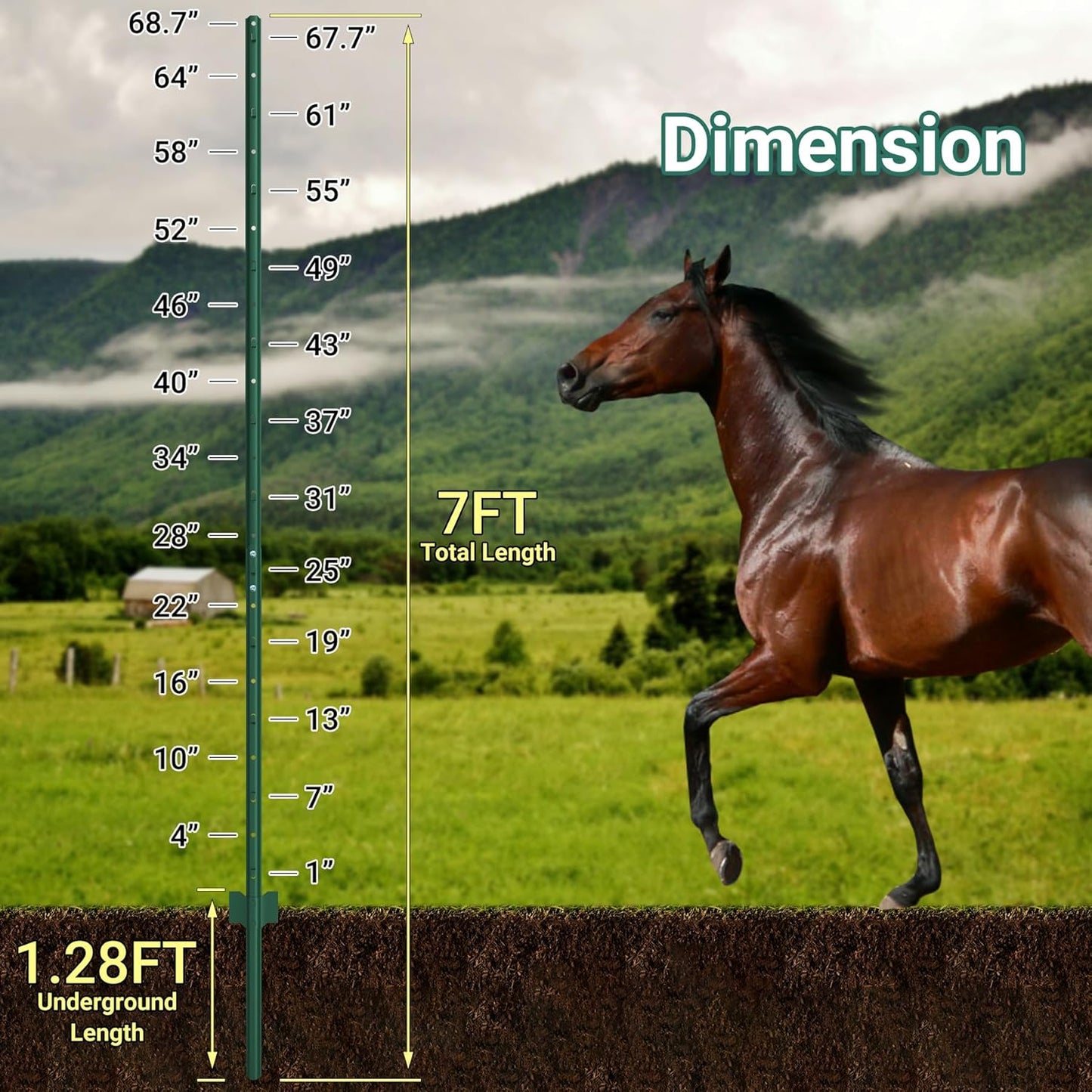 Fence Posts 7 Ft - 16 Pack, Requires Manual Assembly, Heavy Duty Metal Fence Post, No Dig U Post for Farm, Garden, Orchard and Outdoor Wire Fencing (Green)