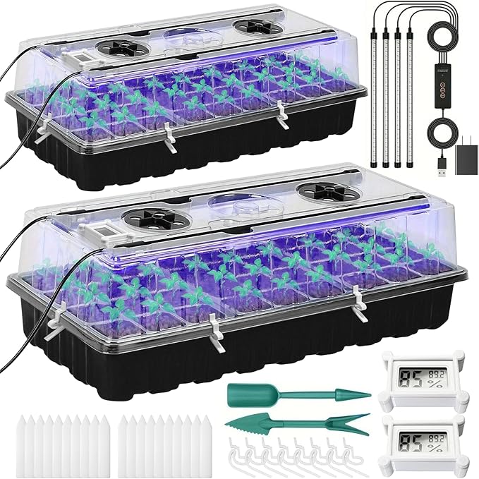 Yioviru Seed Starter Tray with Grow Light,72-Cell Seed Starter Kit with Magnetic Hygrometer,Seed Germination Kit with Humidity Dome,User-Friendly Plant Germination Trays for Indoor Plants