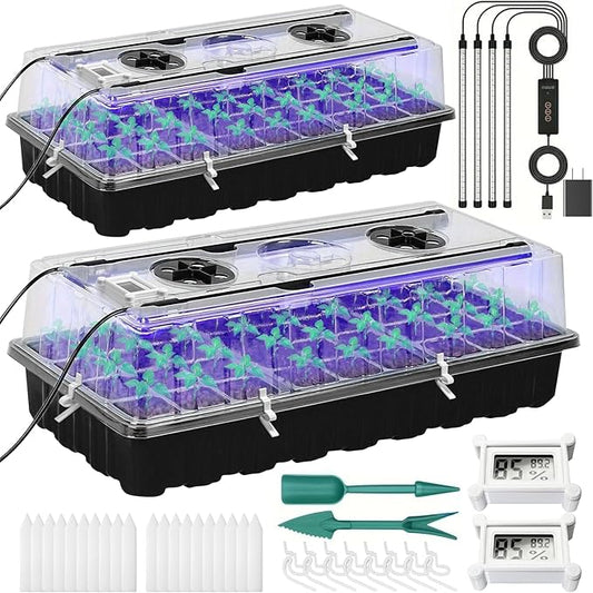 Yioviru Seed Starter Tray with Grow Light,72-Cell Seed Starter Kit with Magnetic Hygrometer,Seed Germination Kit with Humidity Dome,User-Friendly Plant Germination Trays for Indoor Plants