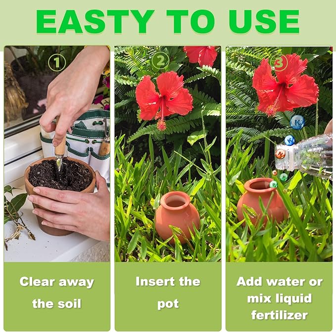 Tuzinano 4-Pack Terracotta Self-Watering Spikes | Eco-Friendly Iron-Rich Clay Olla Irrigation System | Vacation Plant Sitter for Potted Flowers, Herbs, and Succulents