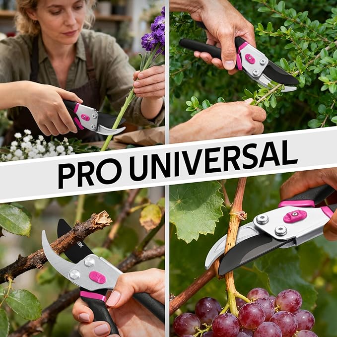 VOTREK Pruning Shears, 8.5” Professional Garden Pruner with Jam-Proof Spring & Ever-Sharp SK5 Blade, Ergonomic Bypass Clippers for Rose, Tree, Heavy Duty Bonsai Scissor for Weak Hand