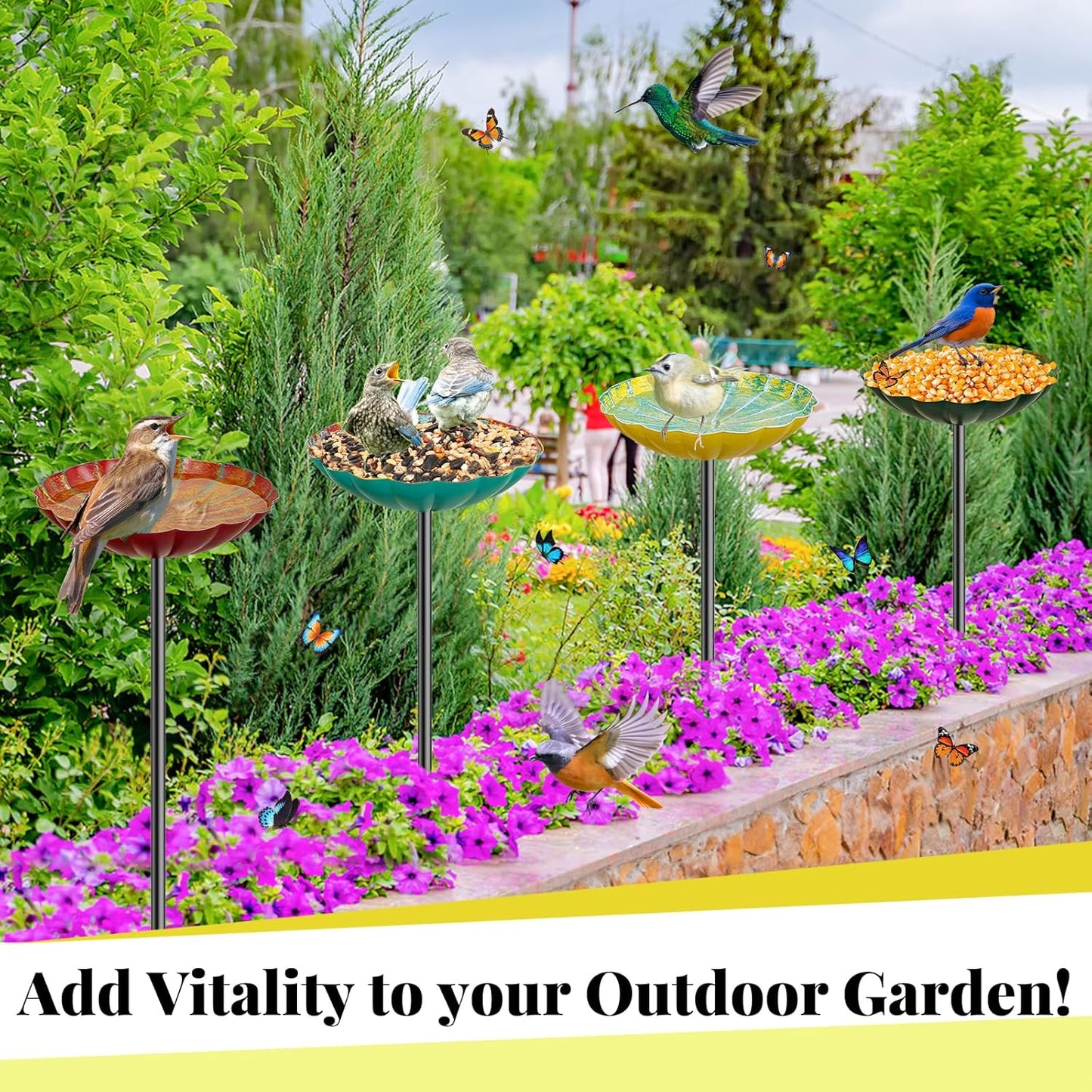 Metal Flower Bird Bath for Outside, Small Hummingbird Bath Bowl Detachable Birdfeeder Bowl Garden Decor for Outdoor Yard Lawn (4PCS-Flowers)