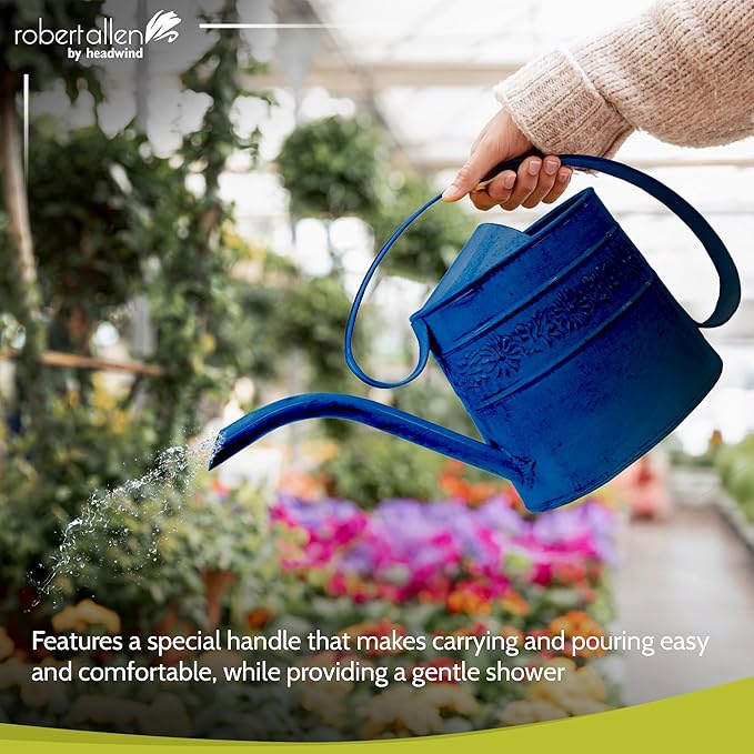 Headwind Willow Oceanside Blue 0.5 Gallon Galvanized Decorative Metal Garden Watering Can for Indoor & Outdoor Plant Care – Vintage Gardening Plant Watering Can by Robert Allen