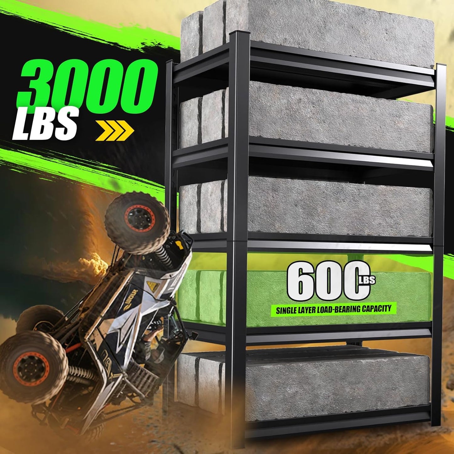 Garage Shelving 3000lb Heavy Duty Shelving Adjustable Metal Shelvings Garage Storage Shelves 5 Tier Utility Shelvin Unit Metal Shelf Rack for Basement Industrial Black 45.7''W×19.7''D×81''H,2 Pack