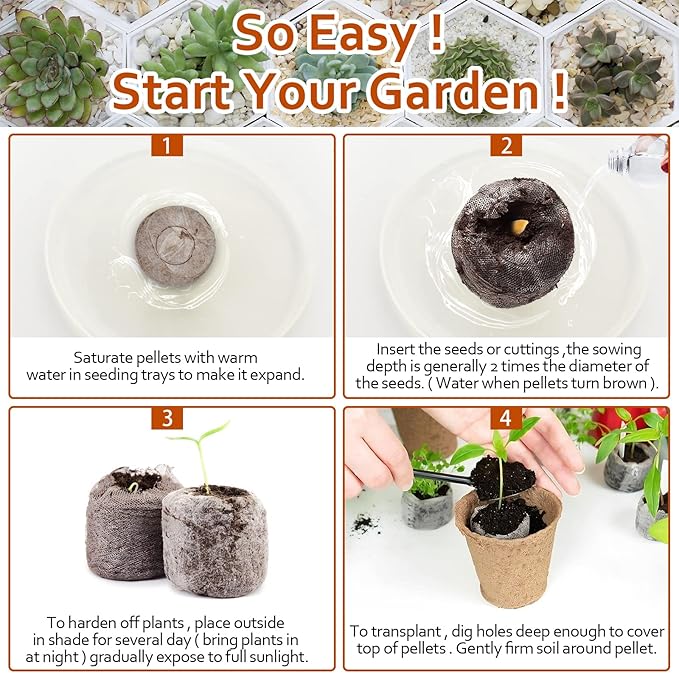 Legigo 50 Pcs 50mm Seed Starter Peat Pellets Pods for Seedlings- Compressed Seed Starting Pellets Seed Starter Pods Plugs Soil Peat Pods for Starting Seeds, Garden Planting Herb Flower Vegetables