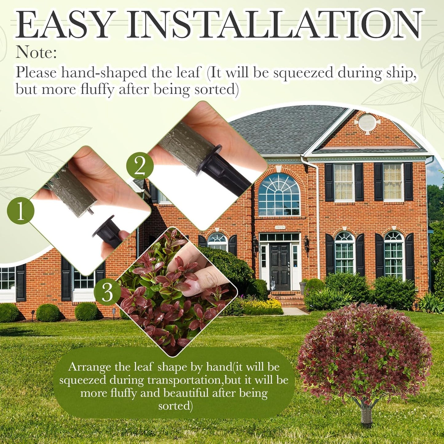 Yunlly 4 Pack 18" Artificial Boxwood Ball Bush Topiary Trees Fake Outdoor Plants, Realistic UV Resistance Faux Shrubs with Spike Greenery Topiary for Front Porch Garden Yard Patio Indoor (Dark Red)