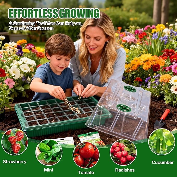 joyhalo Seed Starter Tray with Grow Light, 2 Pack 80 Cells, Thicken Plant Starter Kit with Humidity Dome, Adjustable Brightness Germination Kit, Indoor Gardening Plant Trays for Seeds Growing