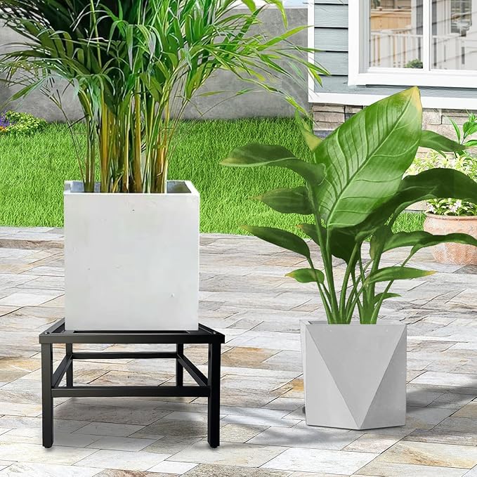 Hongsane Plant Stand Indoor Outdoor,18 Inch Square Metal Plant Stands Riser,Heavy Duty Wrought Iron Pedestal Holders for Large Flower Pot,Outside Rust-Proof Black Flower Display Shelf for Patio,1-Pack