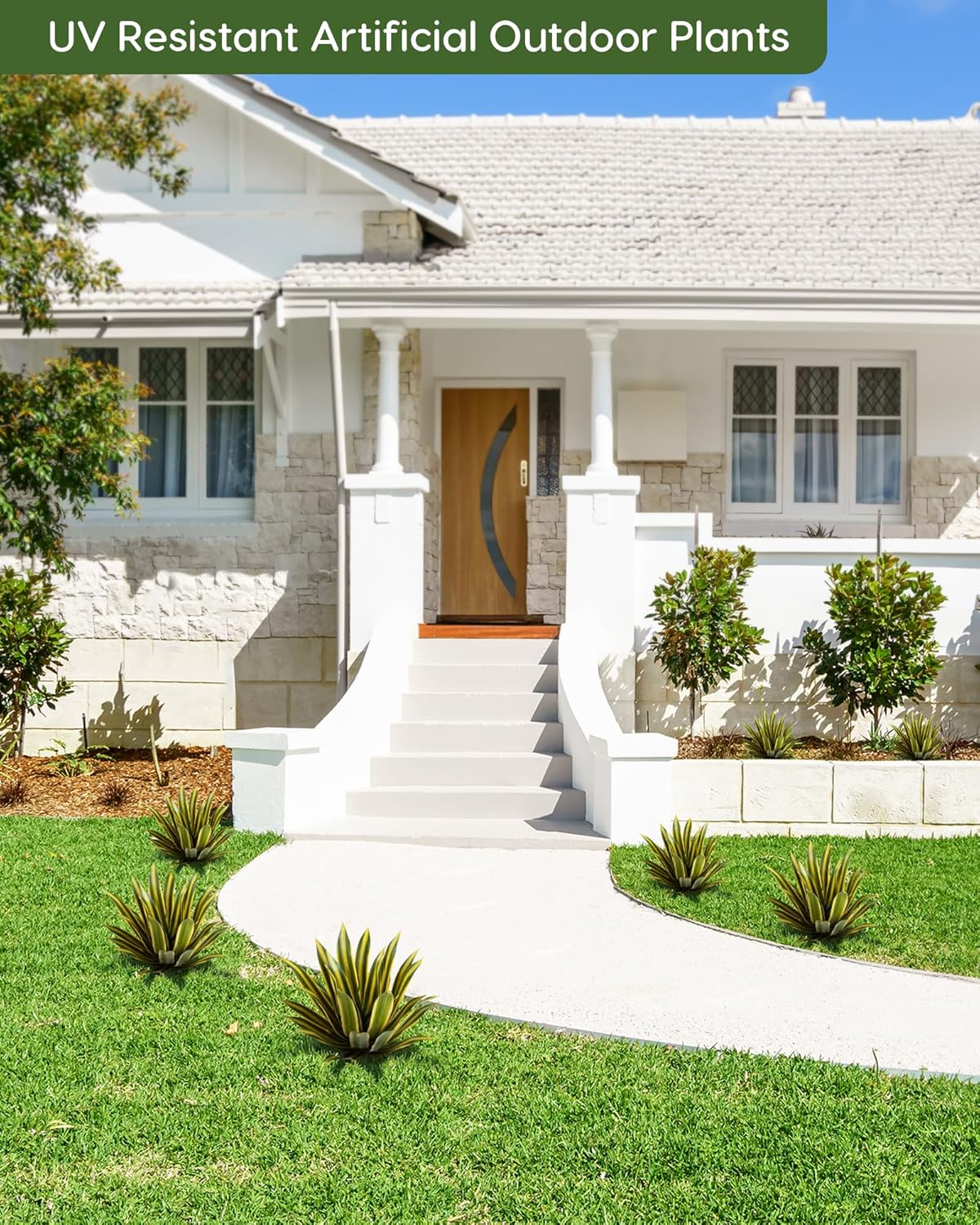 Velener Artificial Outdoor Agave Plants, Golden Outdoor Faux Plants with Broad Sword-Shaped Leaves, Small Size UV Resistant Fake Agave Plants for Indoor and Outdoor Decor(14 Inch)-2 Pack