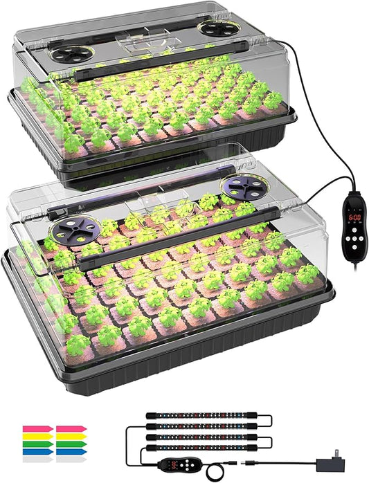 GLOWRIUM Seed Starter Tray with Full Spectrum Grow Light,54-Cell *2 Pack Seed Starter Kit with Humidity Dome,6-Setting Auto Timer,Adjustable Brightness for Indoor Plant (2-Pack)