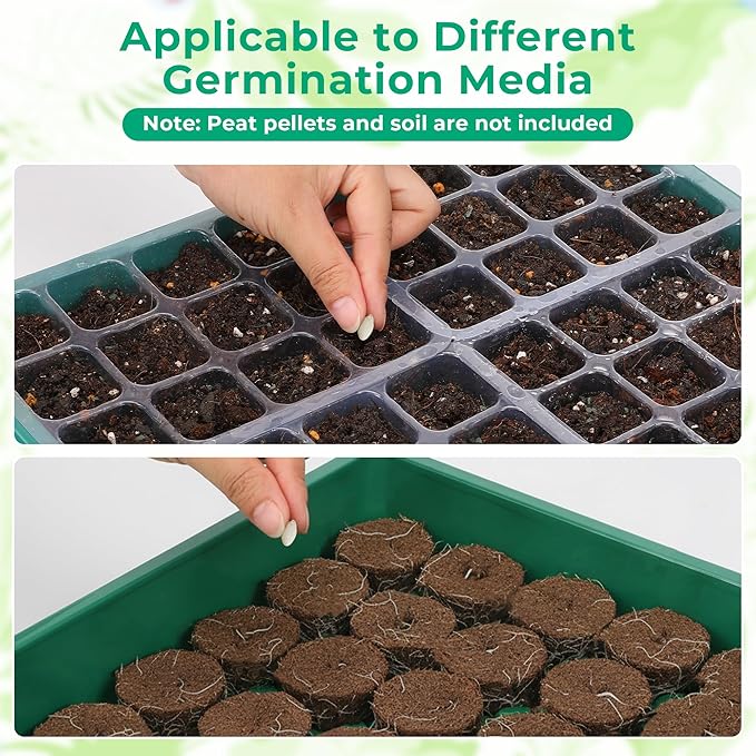 Hanaoyo 192 Cells Seed Starter Tray, 4 Packs Seed Starter Kit with Humidity Vented Domes and High Lid, Germination Kit for Indoor Greenhouse Seed Starter