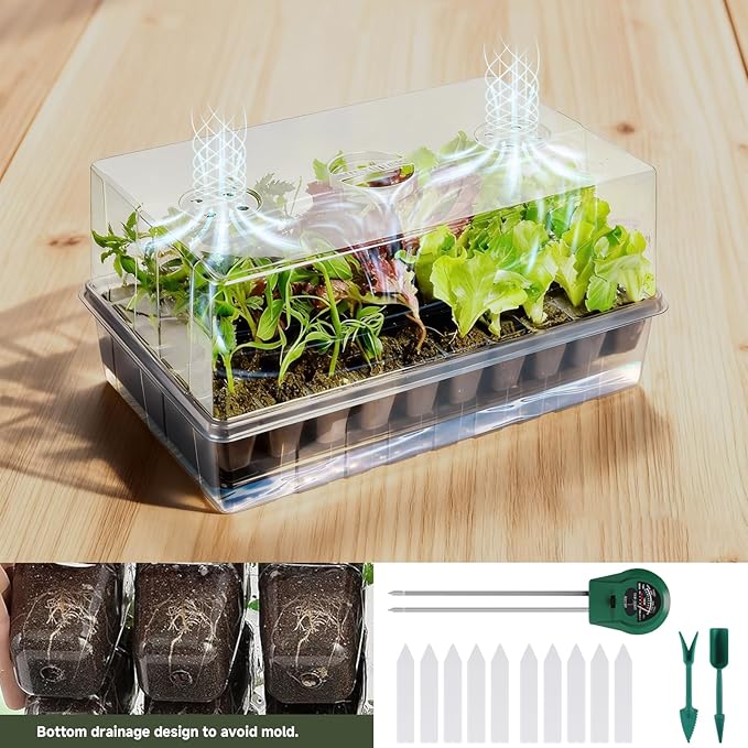 Adawook Self Watering Seed Starter Trays, Clear Seed Starter Kit Tray with High Humidity Domes, Seed Starting Trays (Farmhouse 4PCS, 4)