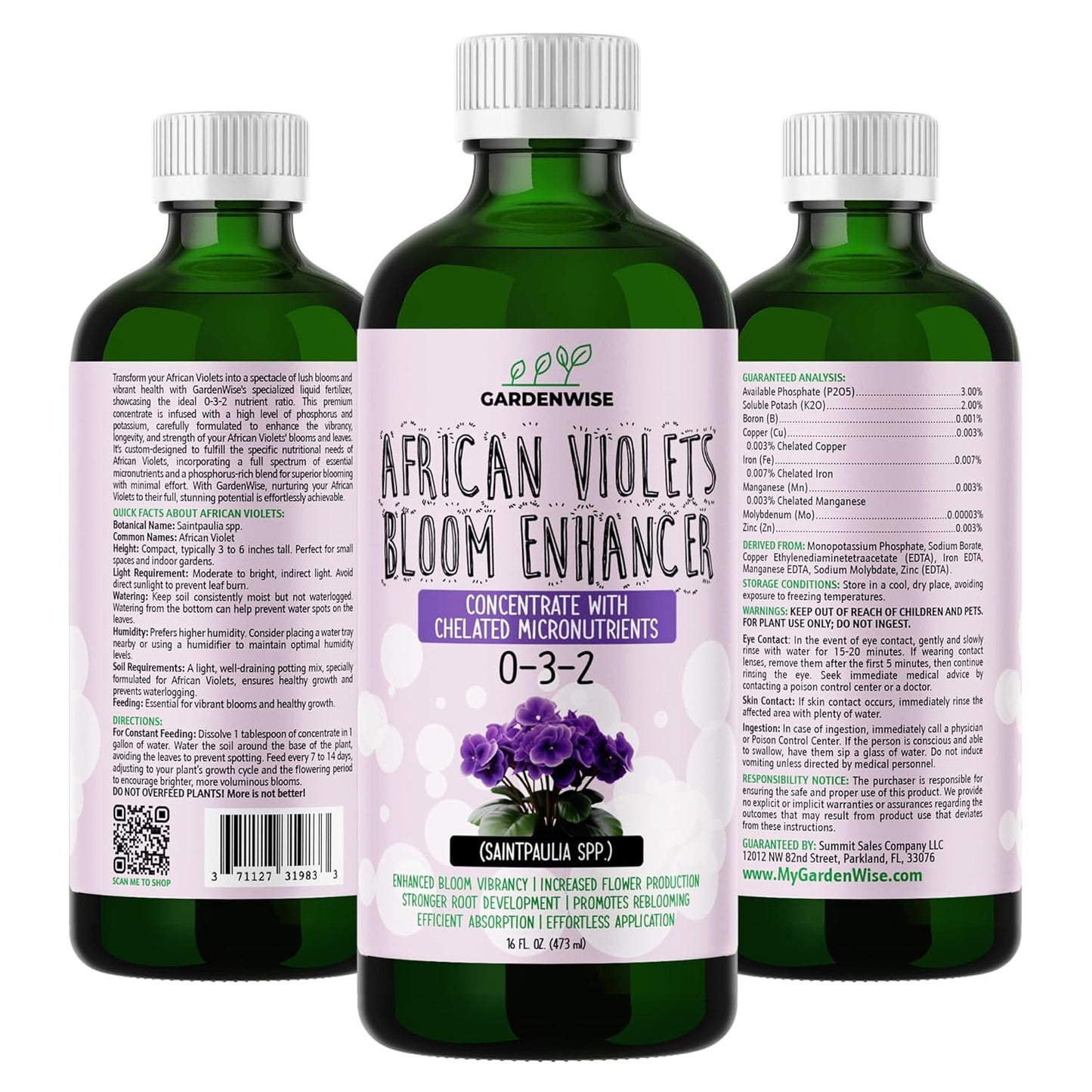 0-3-2 African Violet Fertilizer for Indoor Plants: Concentrated Plant Food – Plant Fertilizer, Bloom Booster for All Violets, Indoor Flowering Plants, Vigorous Growth and Blooming (8 OZ)