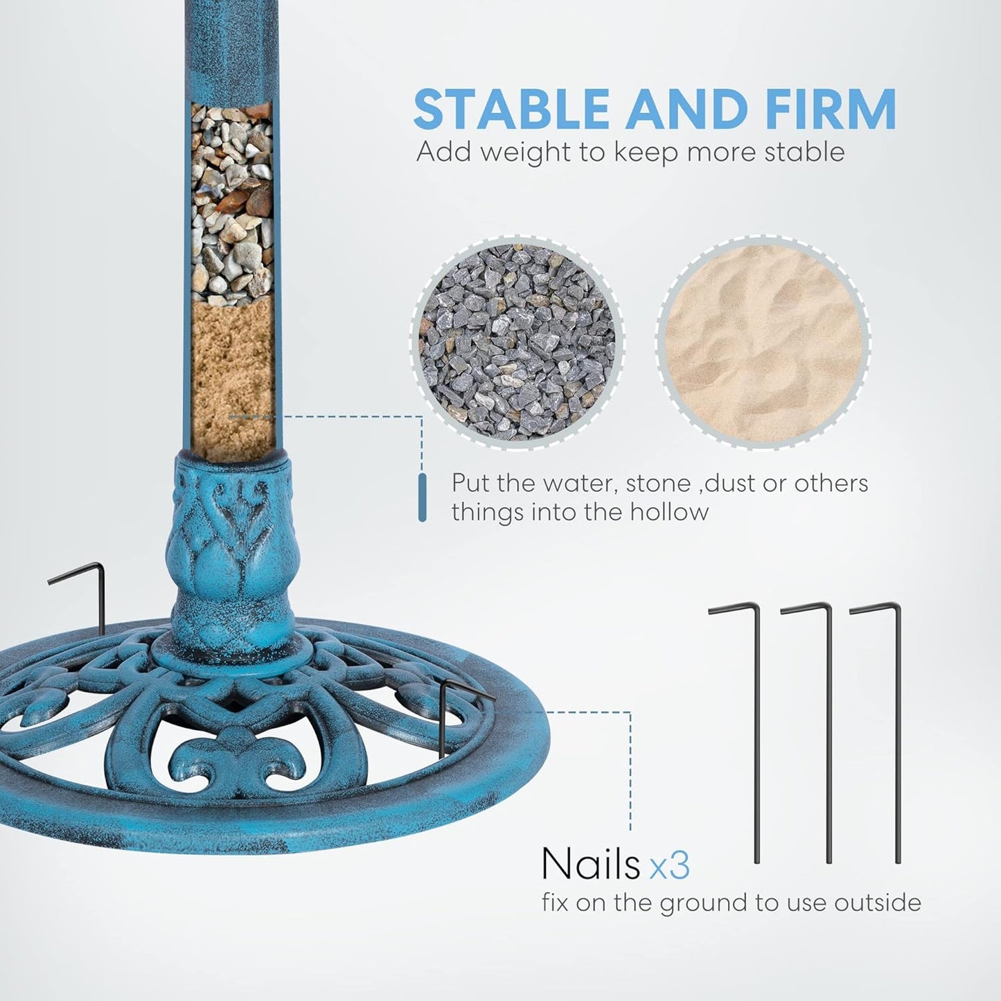 VIVOHOME Polyresin Antique Outdoor Blue Garden Bird Bath and Solar Powered Round Pond Fountain Combo Set